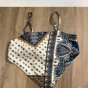 SHEIN Blue and Cream Patterned Crop Top
